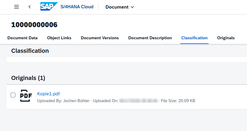 Un document dans SAP S/4HANA Cloud avec son PDF original, archivé via le connecteur CaRD